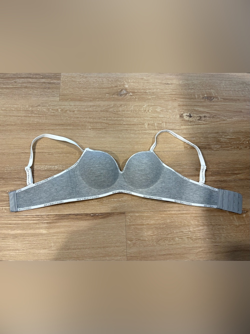 Grey Underwire Push-Up T-Shirt Bra with White Trim